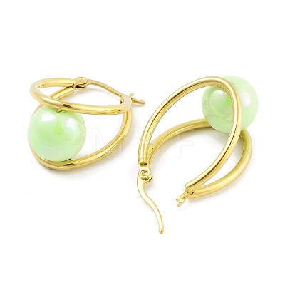 Ion Plating(IP) 304 Stainless Steel & Plastic Imitation Pearl Oval with Ball Hoop Earrings for Women EJEW-C096-13G-03-1
