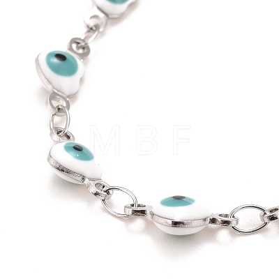 Enamel Heart with Evil Eye Link Chains Bracelet BJEW-P271-07P-1