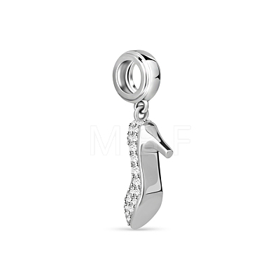 TINYSAND Sparkling High Heels Rhodium Plated 925 Sterling Silver European Dangle Charms TS-P-037-1