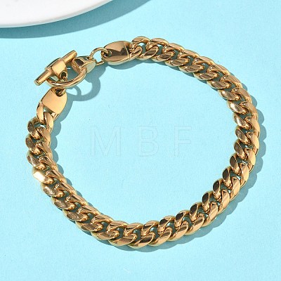 304 Stainless Steel Cuban Link Chain Bracelets for Women BJEW-G779-03G-1