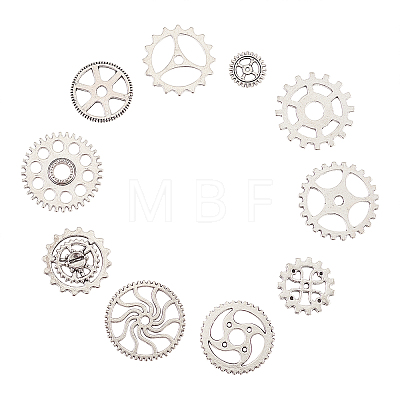 100Pcs 10 Styles Steampunk Theme Tibetan Style Alloy Gear Cog Pendants TIBEP-CJ0001-55-1