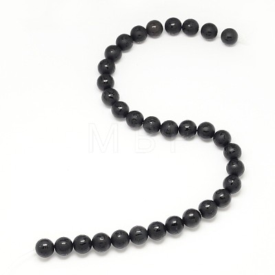 Natural Obsidian Round Carved Om Mani Padme Hum Beads Strands G-L275-04-8mm-1