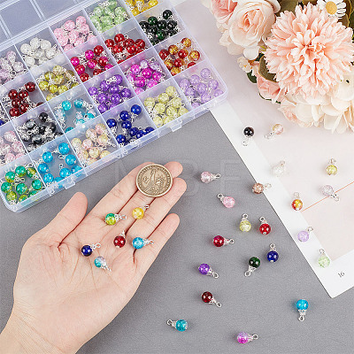 240Pcs 24 Colors Spray Painted Crackle Glass Round Charms PALLOY-PH01650-1