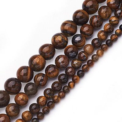 4 Strands 4 Style Natural Grade AB Tiger Eye Round Beads Strands G-TA0001-27-1