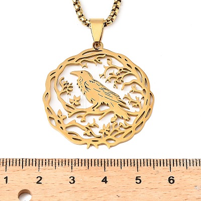 304 Stainless Steel Hollow Hummingbird Pendant Box Chain Necklaces for Women Men NJEW-M086-05G-1