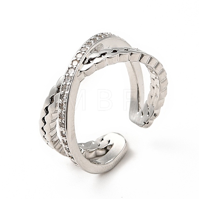 Clear Cubic Zirconia Criss Cross Open Cuff Ring RJEW-I087-06P-1