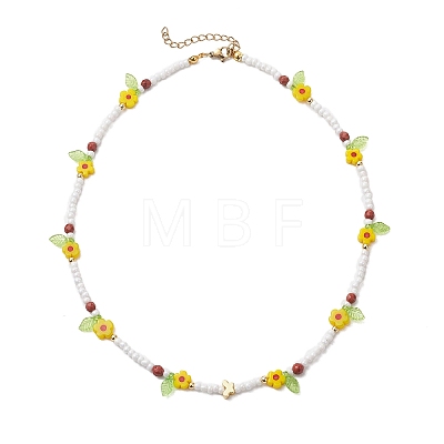 3Pcs 3 Colors Faceted Round Natural Red Jasper & Dyed White Jade & Agate & Flower Handmade Millefiori Glass & Glass Seed Beaded Necklaces for Women NJEW-MZ00150-1