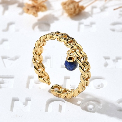 Brass Curb Chain Cuff Rings for Women RJEW-Z085-03G-07-1