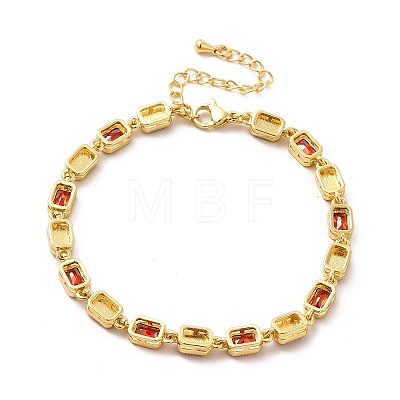 Enamel Evil Eye & Cubic Zirconia Rectangle Link Chain Bracelet BJEW-C029-02G-10-1