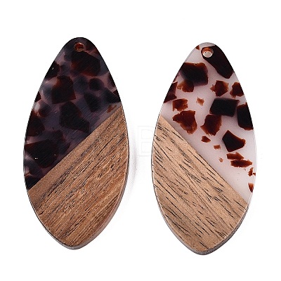 Transparent Resin and Walnut Wood Pendants RESI-T057-05B-1