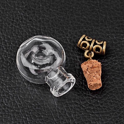 Flat Round Glass Bottle Pendants for Bead Containers X-PALLOY-JF00168-03-1