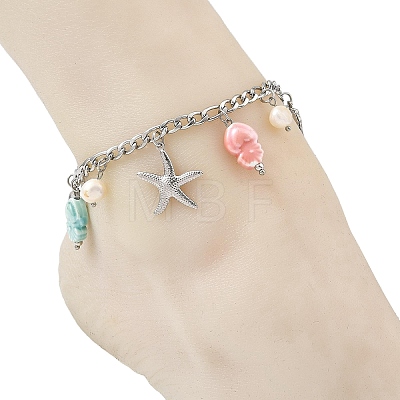 Porcelain Beads & Natural Cultured Freshwater Pearl Anklets SA-AJEW-AN00843-02-1