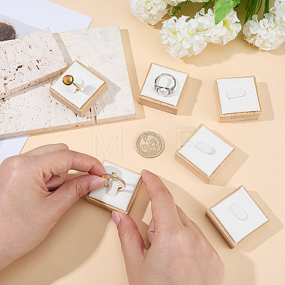 6Pcs Bamboo Single Ring Display Stands with PU Leather/Velvet Mat RDIS-CL0001-01A-1
