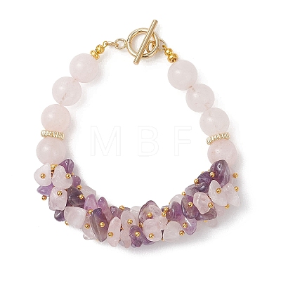 Natural Amethyst & Natural Rose Quartz  Beaded Bracelets for Women BJEW-JB13150-01-1