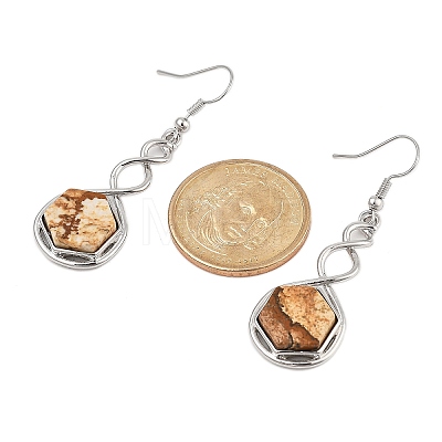 Hexagon Natural Picture Jasper Dangle Earrings EJEW-K298-01P-11-1