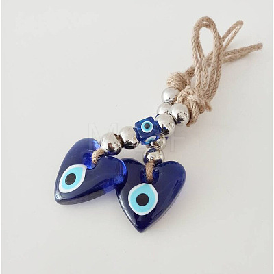 Heart with Evil Eye Glass Pendant Decorations EVIL-PW0002-02-1