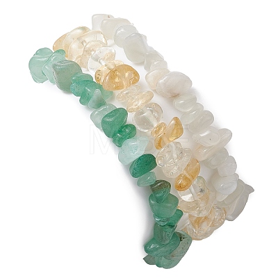 3Pcs 3 Styles Natural White Moonstone & Citrine & Green Aventurine Chips Stretch Bracelets Sets BJEW-JB11076-04-1