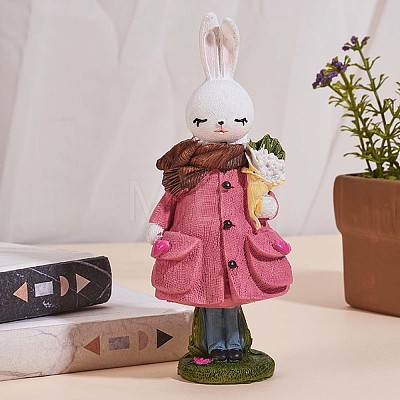 Resin Standing Rabbit Statue Bunny Sculpture Tabletop Rabbit Figurine for Lawn Garden Table Home Decoration ( Pink ) JX083A-1