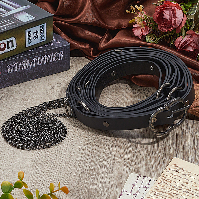 Medieval PU Leather Waist Belts with Alloy Chains Tassel AJEW-WH0709-227B-1