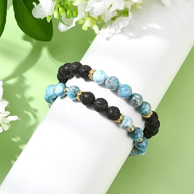 Adjustable Natural Apatite and Natural Lava Rock Stretch Bracelets BJEW-JB14150-04-1