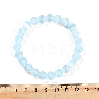 Dyed Natural Selenite Round Beaded Stretch Bracelets for Women G-U005-02G-1