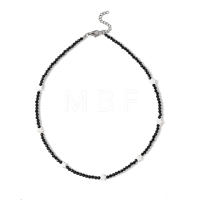 Natural Freshwater Shell Star and Faceted Round Natural Black Spinel Beaded Necklaces for Women NJEW-JN05667-1
