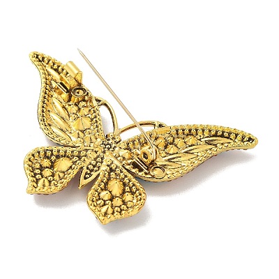 Butterfly Antique Golden Zinc Alloy Rhinestone Brooches JEWB-R051-01AG-01-1