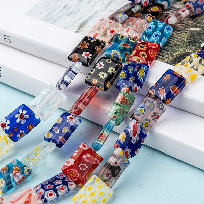 Rectangle Handmade Millefiori Glass Beads LK-R004-56-1
