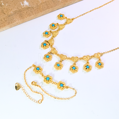 Vintage Brass Heart Flower Pendant Necklace & Bracelet Set for Women RG3291-1