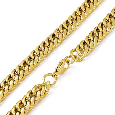 Vacuum Plating 201 Stainless Steel Cuban Link Chain Necklace with 304 Stainless Steel Clasps for Men Women NJEW-M194-01E-G-1