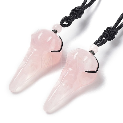 Natural Rose Quartz Plague Doctor Pendant Necklace with Nylon Rope NJEW-H009-01-04-1