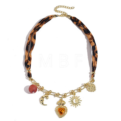 Alloy Enamel and Plastic Sacred Heart Pendant Leopard Print Cloth Scarf Necklacess for Women WG2FAF8-04-1