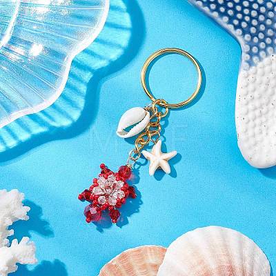 Tortoise Glass Seed Beaded Keychain KEYC-MZ00023-05-1