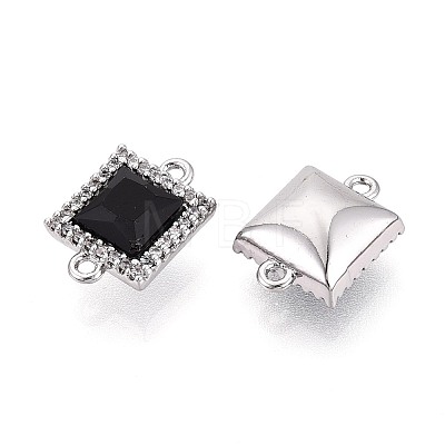 Brass Micro Pave Clear Cubic Zirconia and Glass Connector Charms KK-N287-29P-1