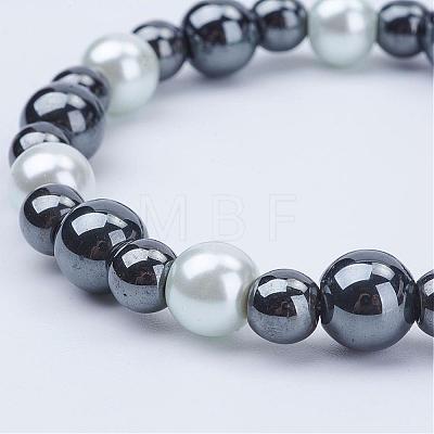 Pearlized Glass Round Beads Stretch Bracelets BJEW-JB02846-01-1