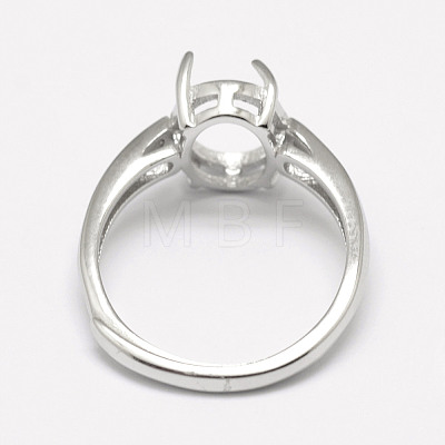 Adjustable Rhodium Plated 925 Sterling Silver Finger Ring Components STER-P033-17P-1