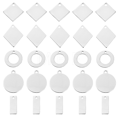 120Pcs 5 Styles 201 Stainless Steel Pendants STAS-BBC0010-50-1