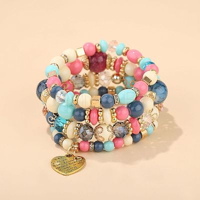 Boho Style Wood Beaded Stretch Bracelet Sets for Women WGE3C3B-22-1