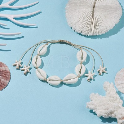 Acrylic Shell Braided Bead Bracelet with Synthetic Turquoise(Dyed) Starfish BJEW-JB08058-01-1