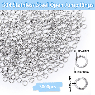 SOFPLATE 304 3000pcs Stainless Steel Open Jump Rings STAS-SP0001-63C-1