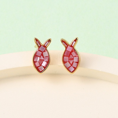 Brass Enamel Fish Stud Earrings EJEW-I322-07G-1