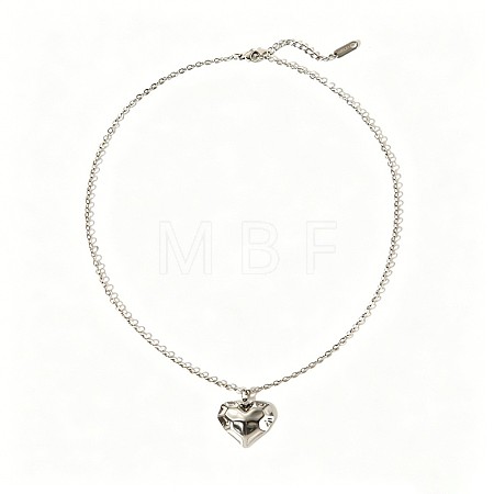 Stainless Steel Textured Puffy Heart Pendant Necklaces for Valentine's Day EI9252-4-1