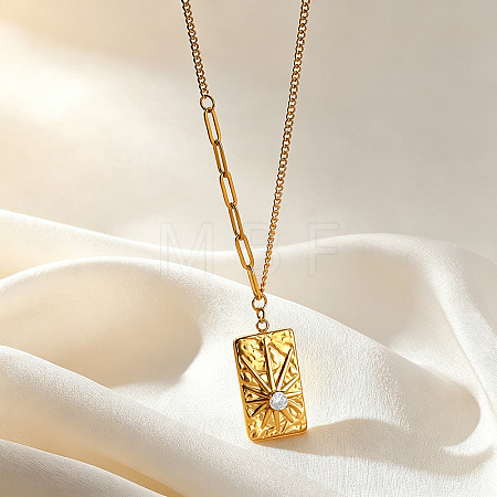 304 Stainless Steel Pave Clear Cubic Zirconia Pendant Necklaces WG5E316-06-1