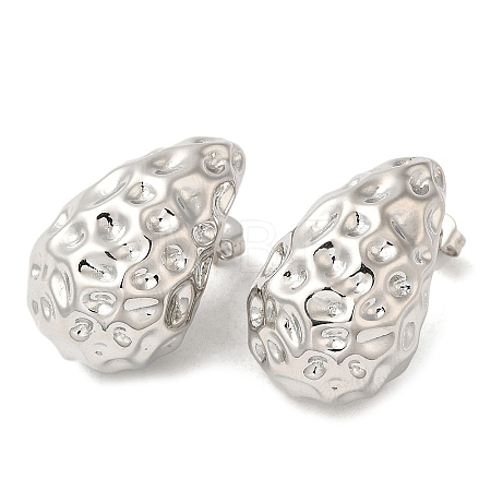 Brass Hammered Teardrop Stud Earrings for Women EJEW-M222-05P-1