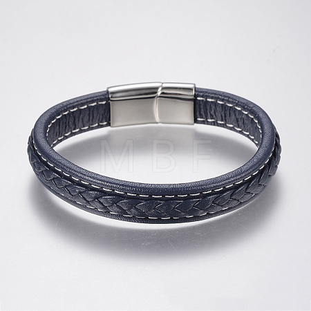 Braided Leather Cord Bracelets BJEW-H561-07E-1