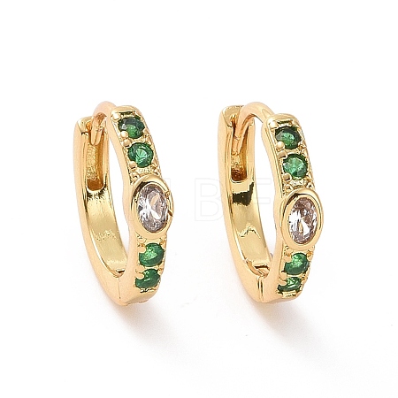 Green Cubic Zirconia Oval Hoop Earrings EJEW-P206-09G-1