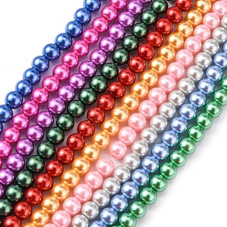 Baking Paint Pearlized Glass Pearl Round Bead Strands HY-Q330-8mm-M-1