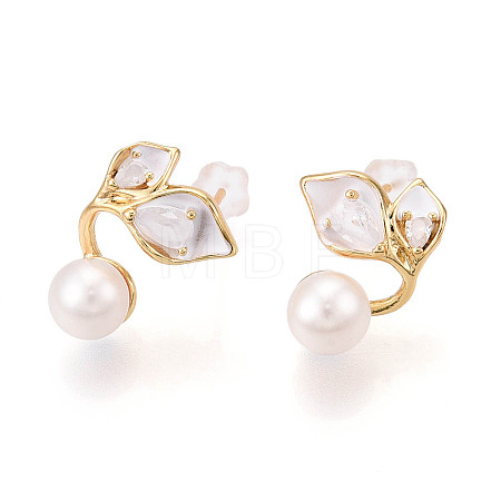 Brass Natural Pearl Stud Earrings PEAR-N020-06T-1
