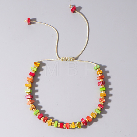 Adjustable Retro Boho Vintage Square Dyed Natural Imperial Jasper Braided Bead Bracelets for Women Men RP7679-4-1