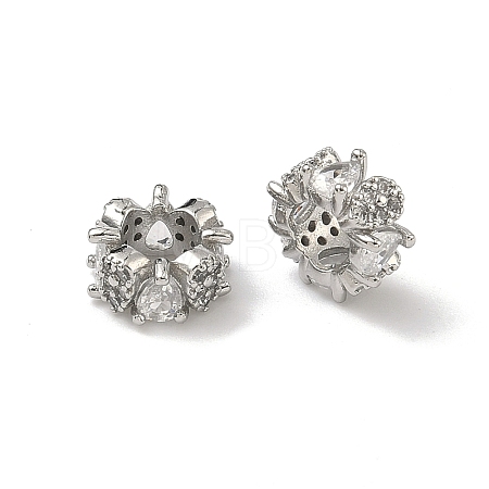 Teardrop & Flower Brass Clear Cubic Zirconia European Beads KK-D228-08P-1
